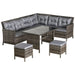 Outsunny 8-Seater Garden Rattan Dining Set with Footstools - Grey - Green4Life