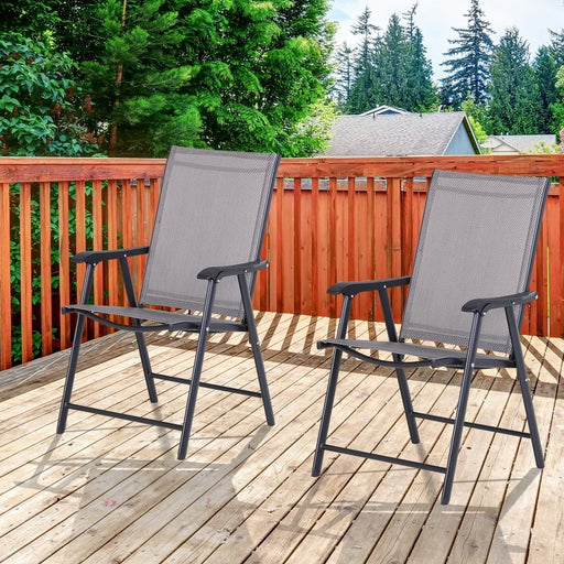 Outsunny Set of 2 Foldable Garden Chairs - Grey - Green4Life