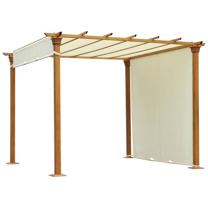 Outsunny 3(m) x 3(m) Retractable Pergola with Adjustable Canopy & Steel Frame - Beige - Green4Life