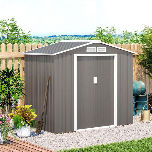 Outsunny 7 x 4 ft Lockable Metal Garden Shed with Air Vents - Grey - Green4Life