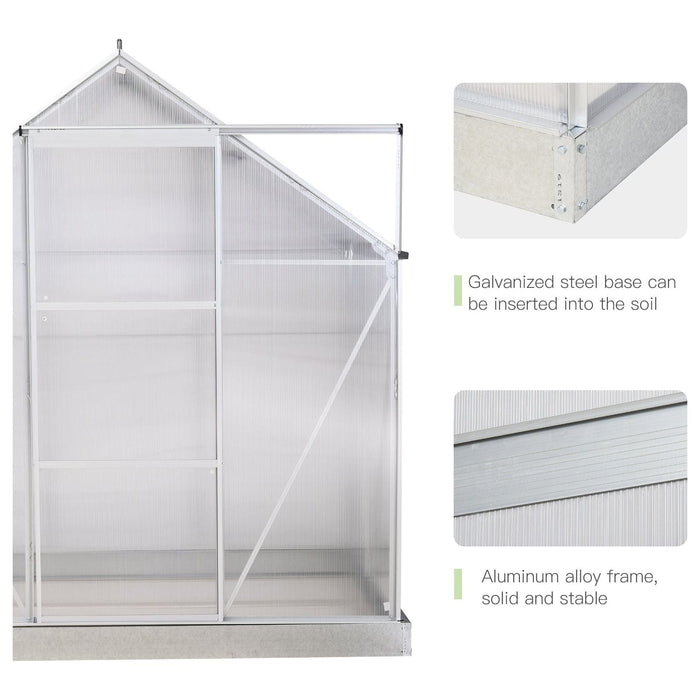 Outsunny 4x6ft Walk-In Polycarbonate Greenhouse with Aluminium Frame, Side Window & Sliding Door - Clear - Green4Life