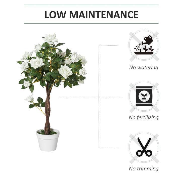 90cm Artificial Potted Rose Tree with 21 Flowers - White - Green4Life