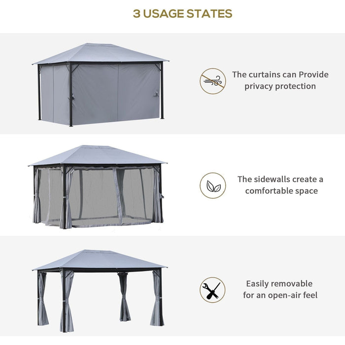 Outsunny 4 x 3(m) Gazebo with Aluminium Frame, Curtains & Netting Sidewalls - Grey - Green4Life