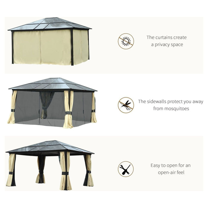 4 x 3.6(m) Gazebo with Polycarbonate Roof and Aluminium Frame - Brown - Green4Life