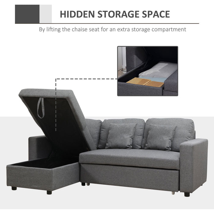 HOMCOM 3 Seater Corner Sofa Bed with Storage Space - Grey - Green4Life