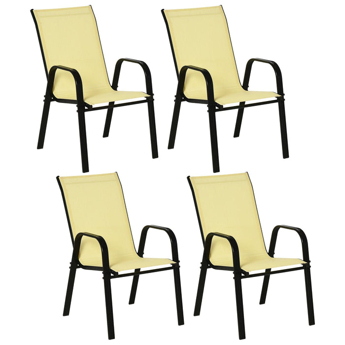 Outsunny Set of 4 Garden Dining Chairs, Stackable with High Back and Armrests - Beige - Green4Life