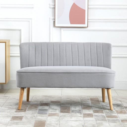 HOMCOM Modern Velvet Double Seat Sofa with Wooden Frame - Light Grey - Green4Life