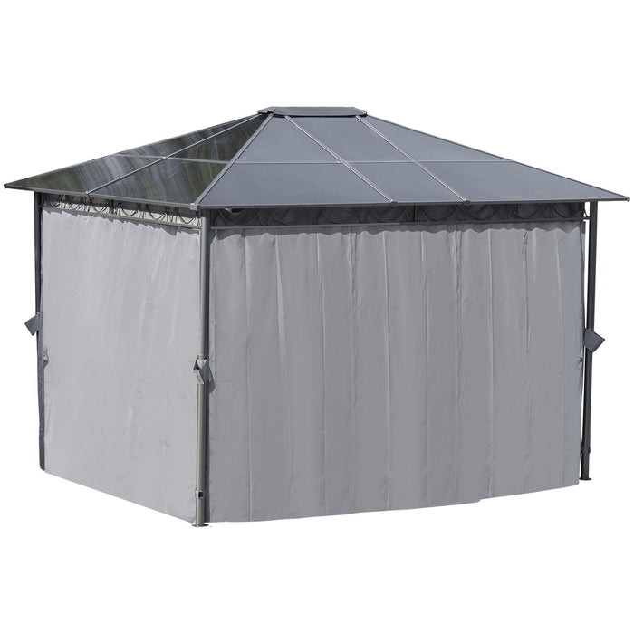Outsunny 3.6 x 3(m) Hardtop Gazebo with UV Resistant Polycarbonate Roof, Steel and Aluminium Frame with Curtains - Grey - Green4Life