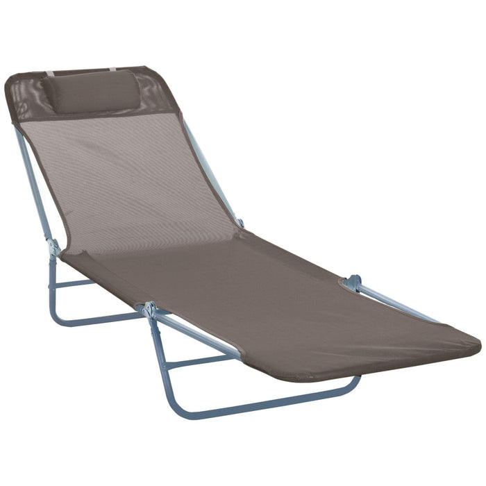 Foldable Sun Lounger with Adjustable Backrest and Headrest Pillow - Brown - Green4Life