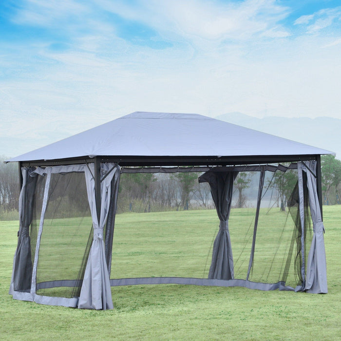 Outsunny 4 x 3(m) Gazebo with Aluminium Frame, Curtains & Netting Sidewalls - Grey - Green4Life