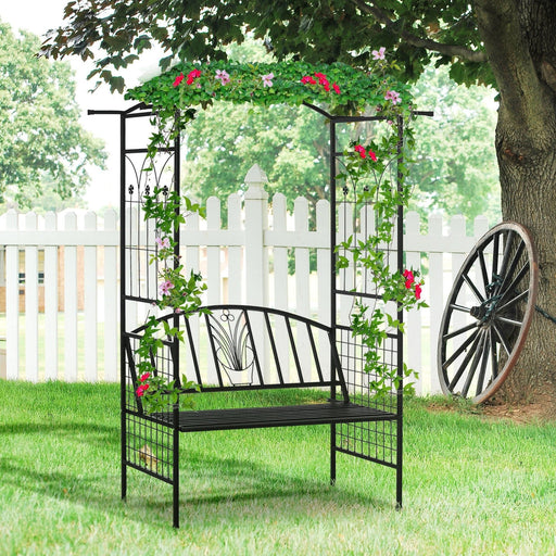 Outsunny 2-Seater Steel Frame Outdoor Bench with Arch 154L x 60W x 205Hcm - Black - Green4Life