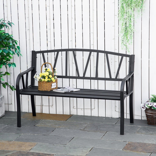 Outsunny 2-Seater Garden Bench Solid Metal - Black - Green4Life