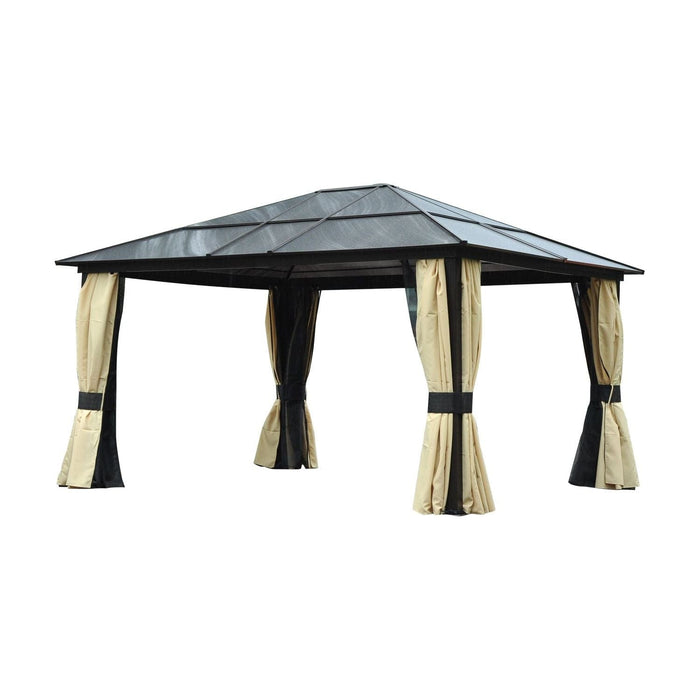 4 x 3.6(m) Gazebo with Polycarbonate Roof and Aluminium Frame - Brown - Green4Life