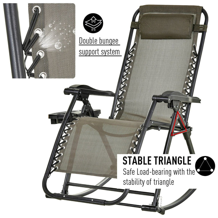 Folding Recliner Rocking Sun Lounger Chair with Cup Holder Tray - Grey - Green4Life