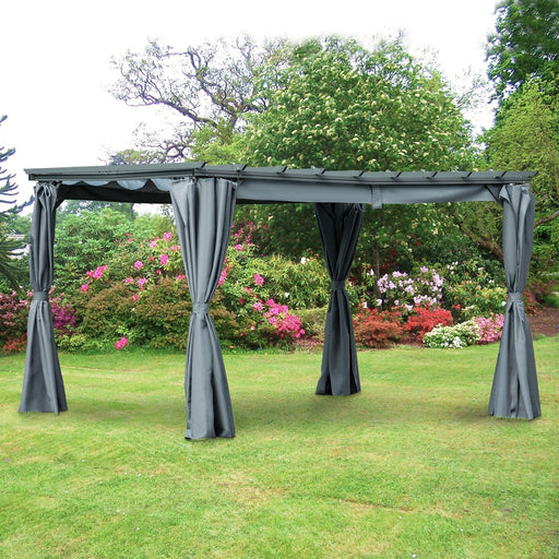 3.6 x 3(m) Aluminium Pergola with Retractable Roof and Curtains - Grey - Green4Life