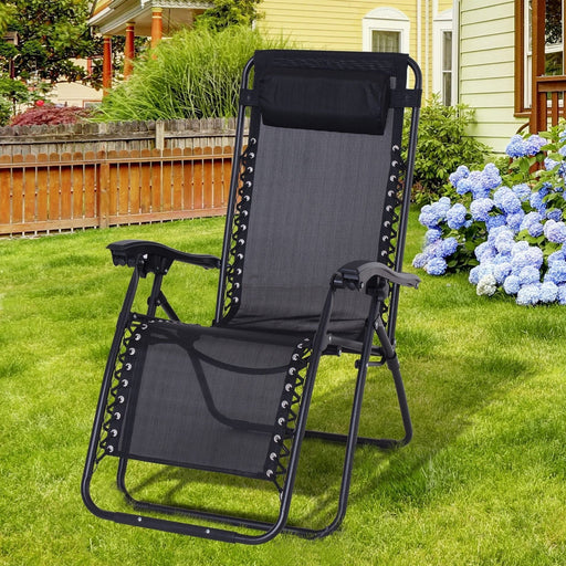 Folding Recliner Sun Lounger Chair with Head Pillow - Black - Green4Life