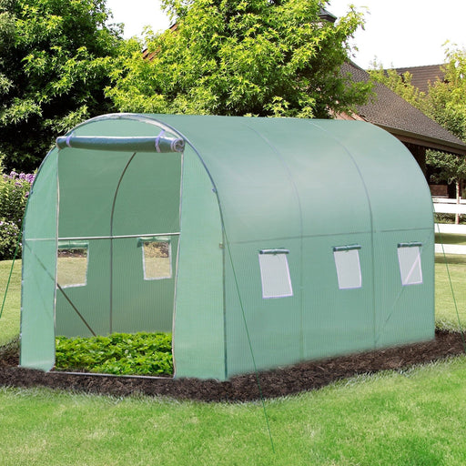 2H x 3L x 2W m Outsunny Walk in Polytunne Greenhouse with Windows and Door - Green - Green4Life