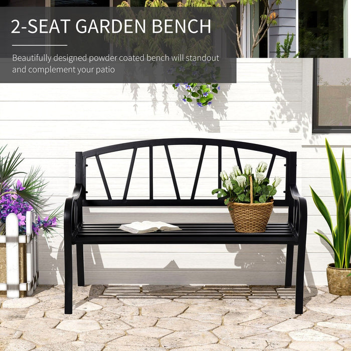 Outsunny 2-Seater Garden Bench Solid Metal - Black - Green4Life