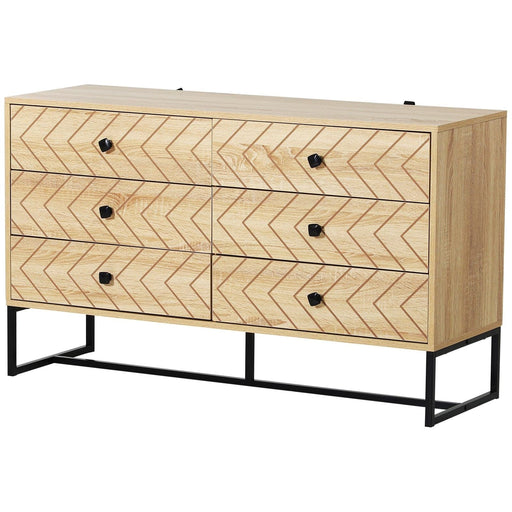 HOMCOM Chest Of 6 Drawers with Zig Zag Design and Black Metal Handles 71x120cm - Green4Life