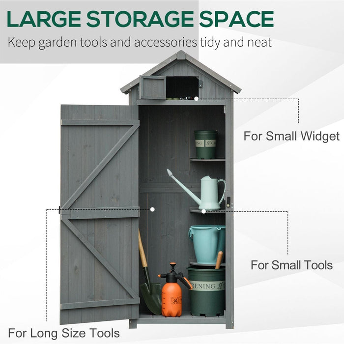 Outsunny Fir Wood Shed with 3 Shelves 77 x 54 x 179cm - Grey - Green4Life