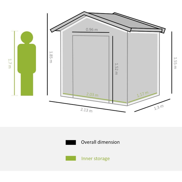 Outsunny 7 x 4 ft Lockable Metal Garden Shed with Air Vents - Grey - Green4Life