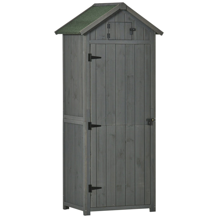 Outsunny Fir Wood Shed with 3 Shelves 77 x 54 x 179cm - Grey - Green4Life