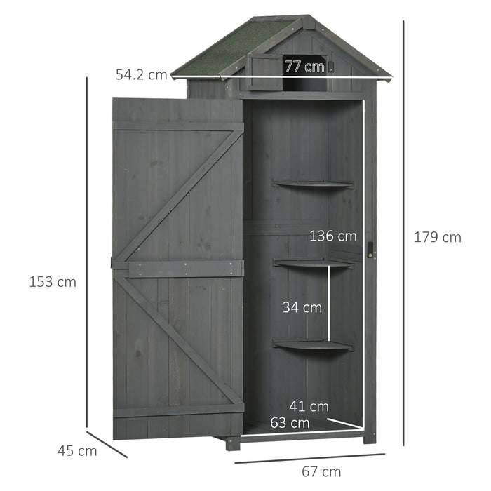 Outsunny Fir Wood Shed with 3 Shelves 77 x 54 x 179cm - Grey - Green4Life