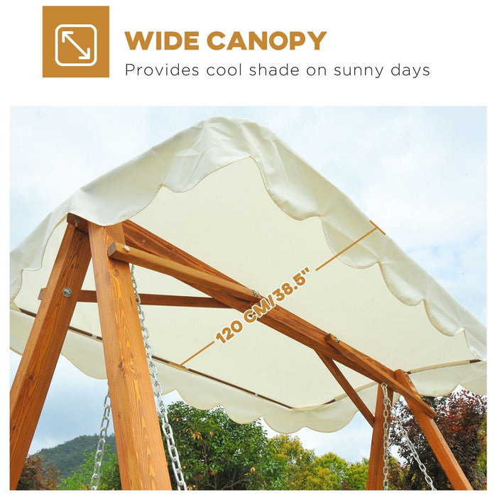 Outsunny 3 Seater Wooden Garden Swing Seat with Canopy Top - Cream White - Green4Life