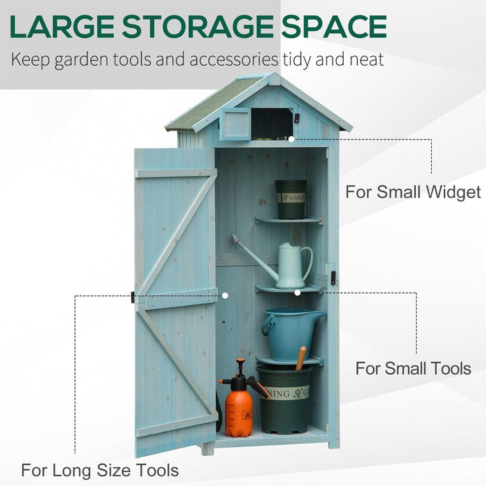 Outsunny Fir Wood Shed with 3 Shelves 77 x 54 x 179cm - Blue - Green4Life