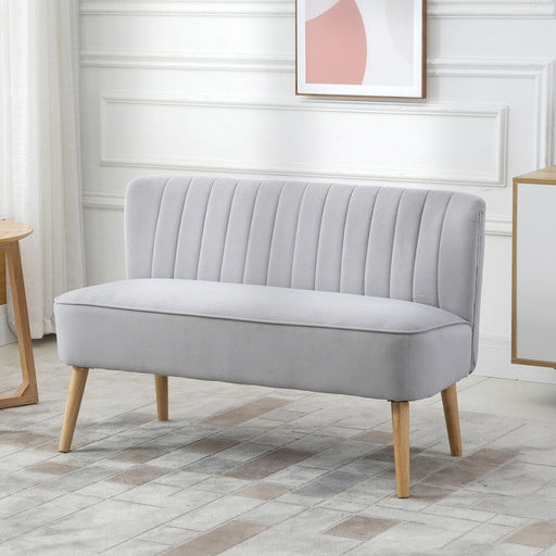HOMCOM Modern Velvet Double Seat Sofa with Wooden Frame - Light Grey - Green4Life