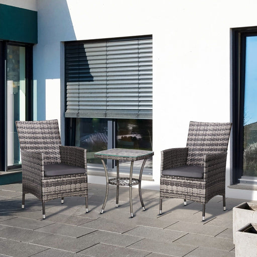 Outsunny Three-Piece Rattan Chair Set, with Cushions - Mixed Grey - Green4Life