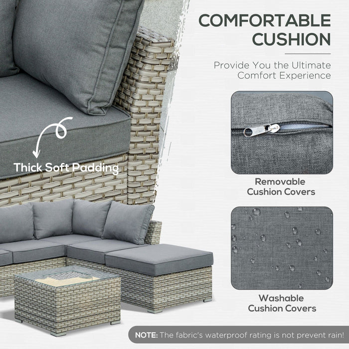 Outsunny 5-Seater PE Rattan Sectional Sofa Set with Padded Cushions and Ice Bucket Side Table - Light Grey - Green4Life