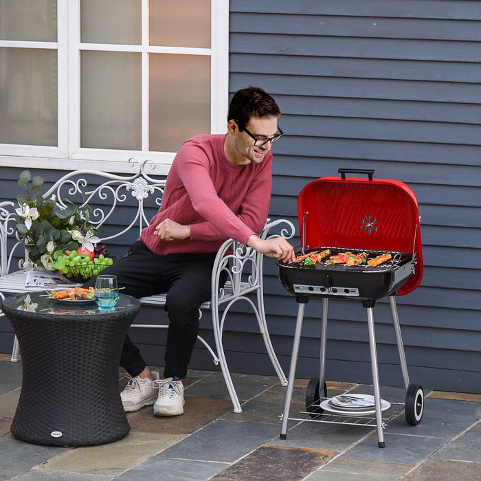 Outsunny Charcoal Trolley Barbecue - Black & Red - Green4Life