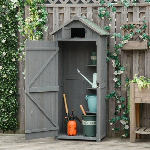 Outsunny Fir Wood Shed with 3 Shelves 77 x 54 x 179cm - Grey - Green4Life