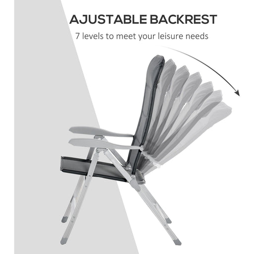 Outsunny Set of 2 Folding Chairs with Adjustable Back & Aluminium Frame - Grey - Green4Life