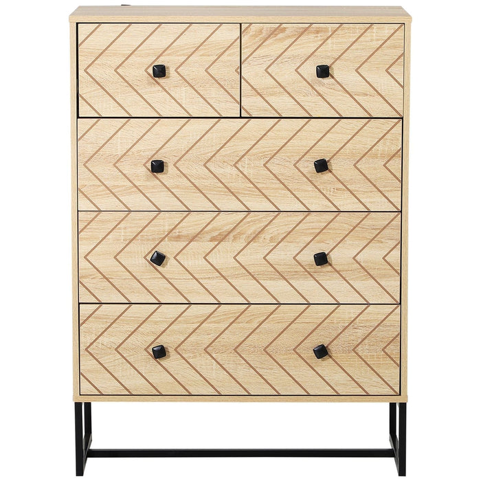 HOMCOM Chest Of 5 Drawers with Zig Zag Design and Black Metal Handles - Green4Life
