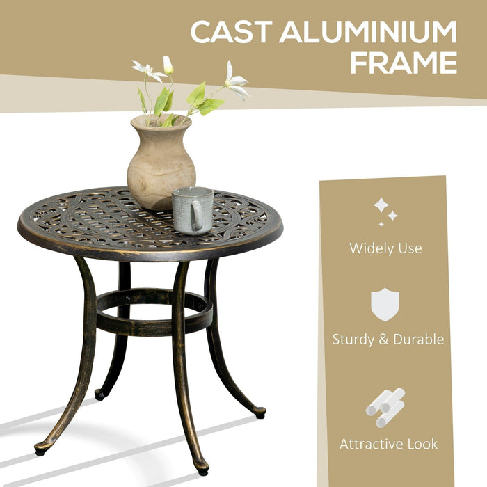 Industrial Garden Side Table, Round Hollow Top Design with Cast Aluminum Frame - Bronze - Green4Life