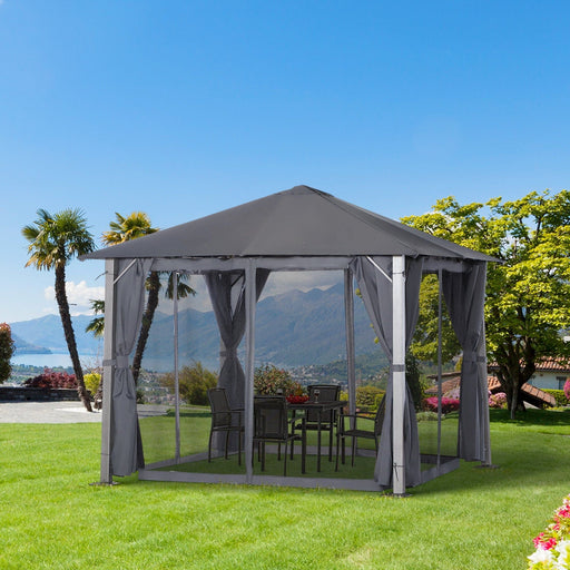 Outsunny Metal Frame Curtain Draped Gazebo 2.96L x 2.96W (m) - Grey - Green4Life