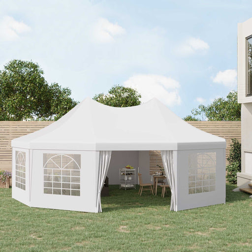 Outsunny 8.9 x 6.5 m Waterproof Decagonal Marquee Gazebo - White - Green4Life