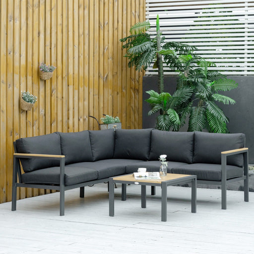 5 Seater L Shape Aluminium Garden Furniture Corner Sofa Set with Coffee Table - Dark Grey - Green4Life