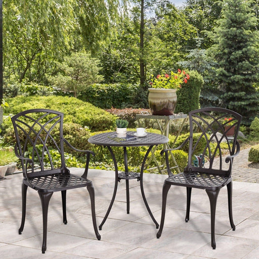 Outsunny 3 Piece Cast Aluminium Bistro Set with Coffee Table & 2 Chairs Set - Brown - Green4Life