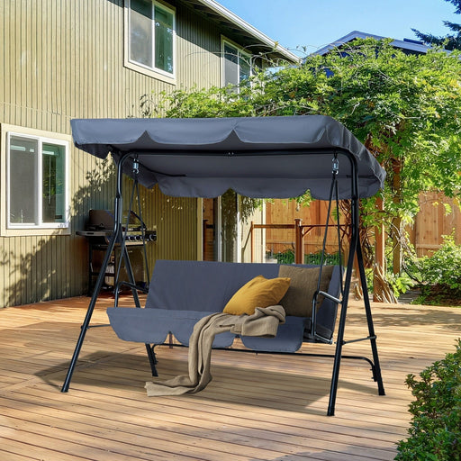 Outsunny 3 Seater Canopy Swing Chair with Top Roof - Grey - Green4Life