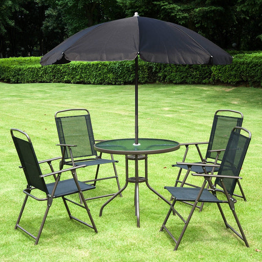 Outsunny 4 Seater Bistro Set with Folding Chairs, Table, Parasol - Black - Green4Life