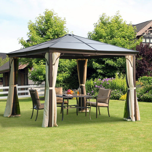 Outsunny 3 x 3(m) Hardtop Gazebo with UV Resistant Polycarbonate Roof - Brown - Green4Life