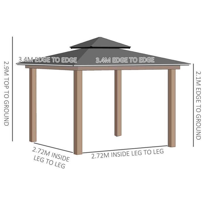 3.4 x 3.4m Gazebo with 2-Tier Galvanised Metal Roof and Solid Wood Frame - Grey - Green4Life