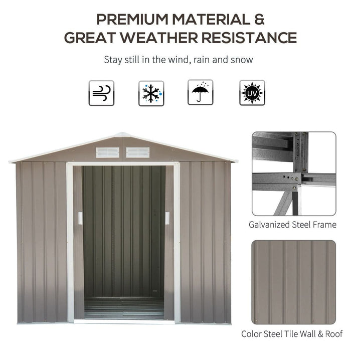 Outsunny 7 x 4 ft Lockable Metal Garden Shed with Air Vents - Grey - Green4Life