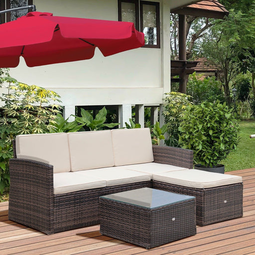 Outsunny 4-Seater Outdoor Garden Rattan Furniture Set with Table - Brown - Green4Life