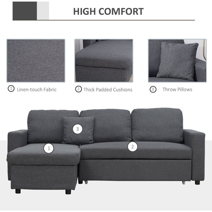 HOMCOM 3 Seater Corner Sofa Bed with Storage Space - Grey - Green4Life