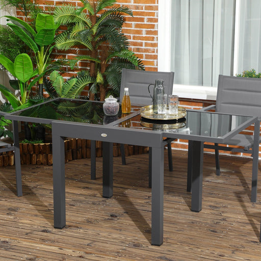 Extending Rectangular Outdoor Dining Table Aluminium Frame with Tempered Glass Tabletop 80/160 x 80 x 75 cm - Black - Green4Life