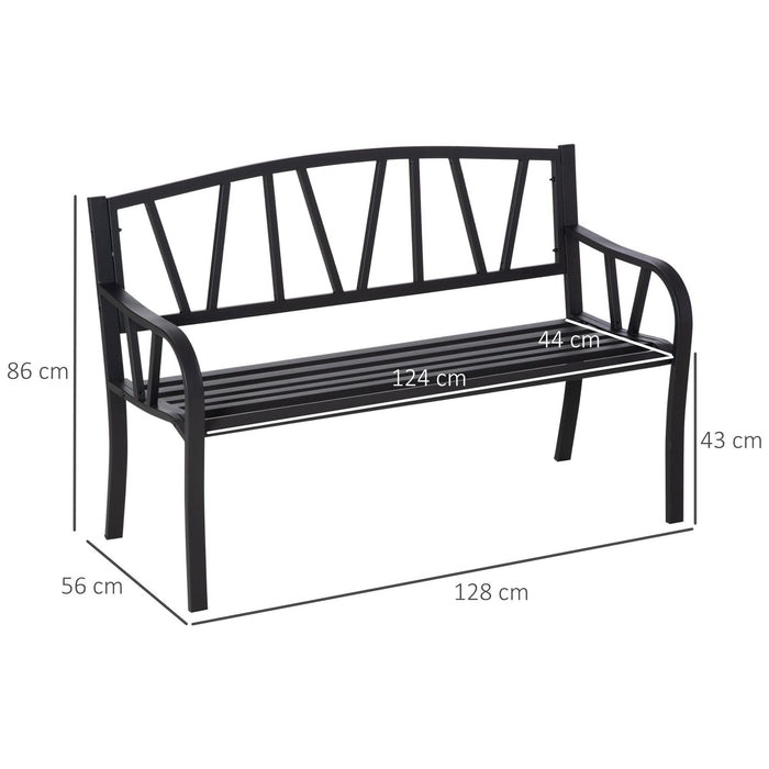 Outsunny 2-Seater Garden Bench Solid Metal - Black - Green4Life